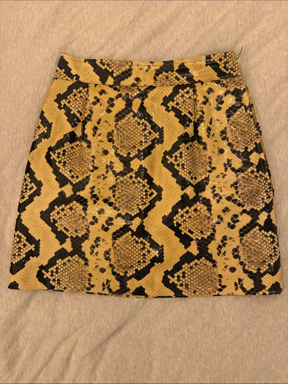 Alessandra Rich Black and Mustard Snake-Print Mini Skirt